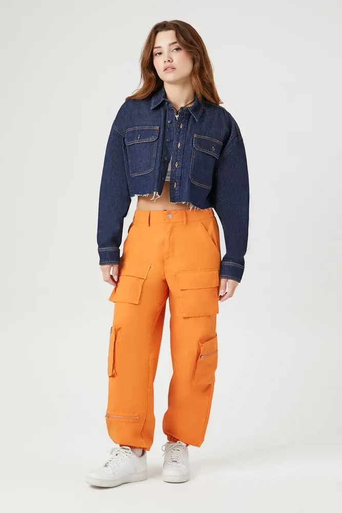 Women's Poplin Cargo Pants in Orange Medium