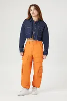 Women's Poplin Cargo Pants in Orange Medium