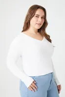 Women's Long-Sleeve V-Neck Top in White, 0X