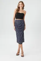 Women's Mesh Floral Print Midi Skirt