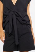 Women's Plunging Tie-Front Top in Black Small