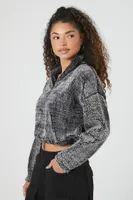 Women's Cropped Faux Shearling Half-Zip Pullover in Charcoal Large