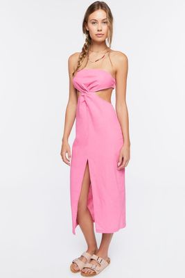 Women's Twisted Strapless Midi Dress in Pink, XL