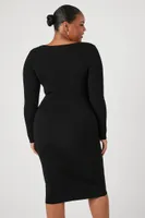 Women's Bodycon Midi Sweater Dress in Black, 2X