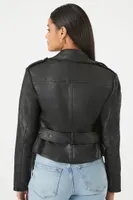 Women's Belted Moto Jacket in Black, XS