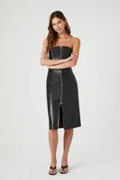 Women's Faux Leather Zip-Up Midi Dress in Black Small