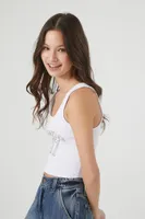 Women's Studded Los Angeles Tank Top in White, XS