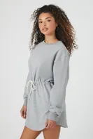 Women's French Terry Drawstring Mini Dress in Heather Grey Small