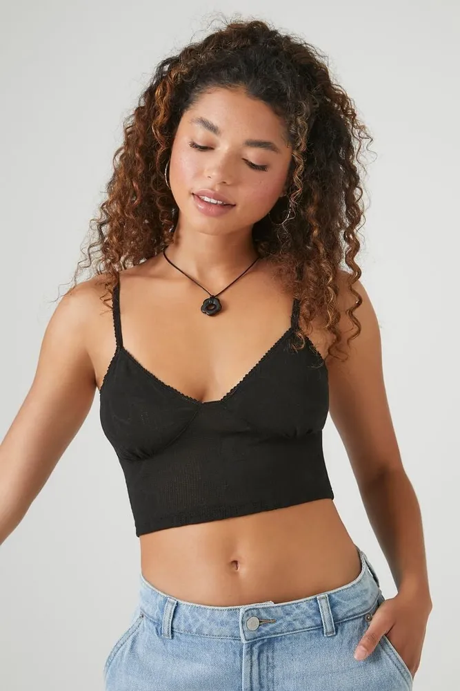 Forever 21 Women's Cropped Rib-Knit Cami Black