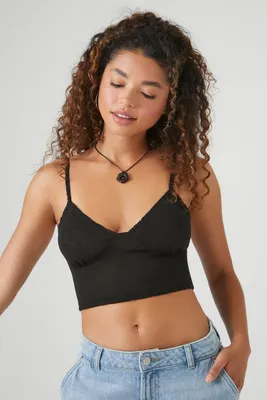 Women's Cropped Rib-Knit Cami in Black Large