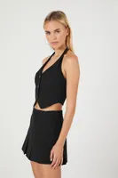 Women's Halter Crop Top & Mini Skirt Set in Black, XL