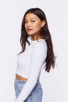 Women's Ribbed Knit Long-Sleeve Crop Top in White, XXL