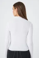 Women's Ribbed Mock Neck Long-Sleeve T-Shirt in White, XS