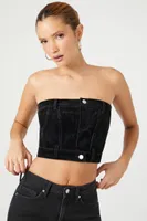 Women's Reworked Cropped Tube Top in Black Large