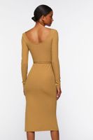 Women's Tie-Waist Slit Midi Dress in Camel Large