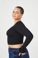 Women's Seamless Crop Top in Black, 2X