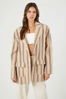 Women's Striped Single-Breasted Blazer in Tan Small