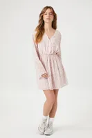 Women's Chiffon Floral Bell-Sleeve Dress