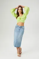 Women's Off-the-Shoulder Ruffle Eyelet Top in Honeydew Small