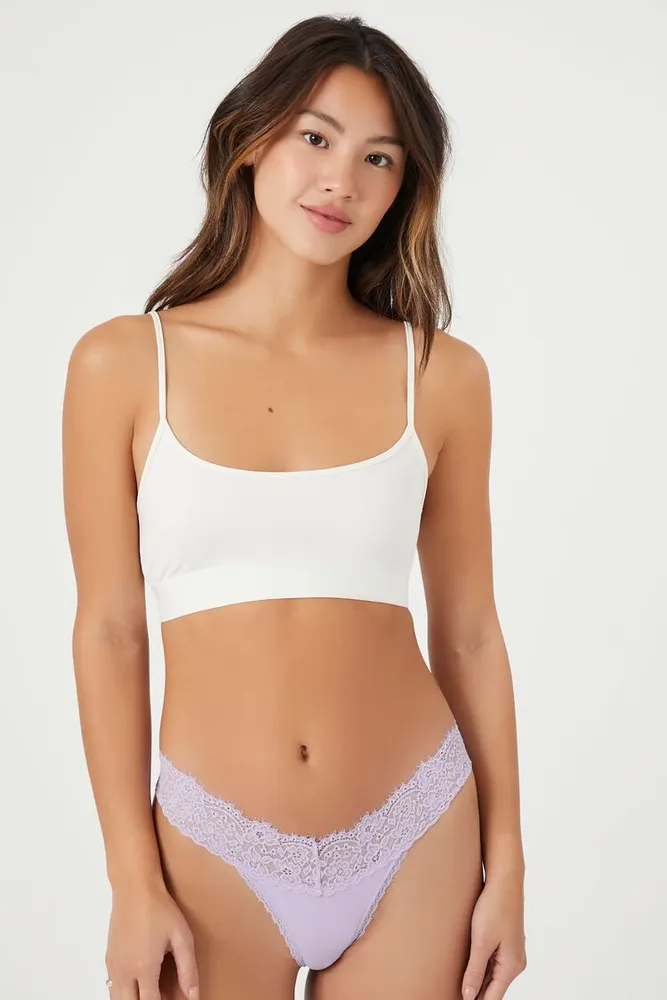 Forever 21 Women's Lace-Trim Thong Panties in Orchid Small