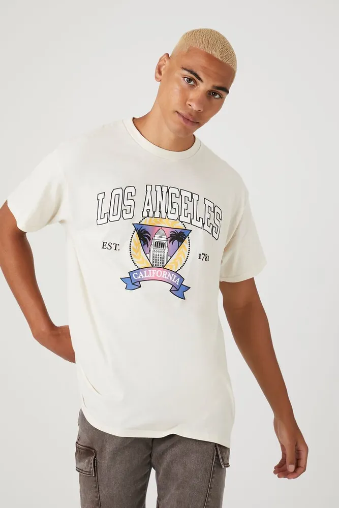 Men Los Angeles California Graphic Tee in Cream, XXL