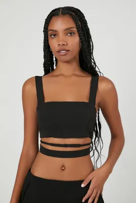 Women's Cropped Strappy Tank Top in Black Small