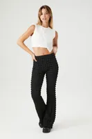 Women's Popcorn Knit Flare Pants in Black Small