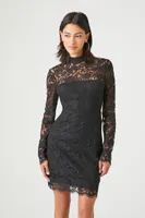 Women's Lace Mock Neck Bodycon Mini Dress in Black Small