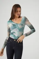 Women's Cloud Wash Mesh Bodysuit in Blue Small