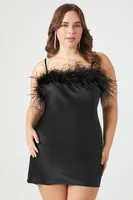 Women's Faux Fur-Trim Satin Dress Black,