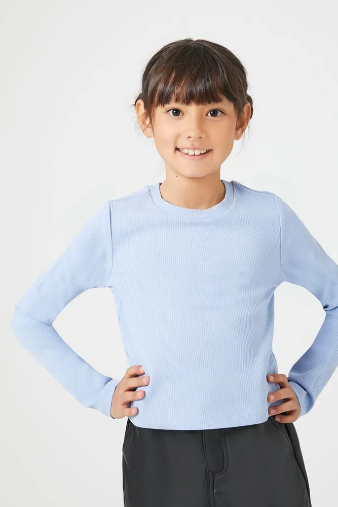 Girls Ribbed Knit Top (Kids) in Light Blue, 9/10