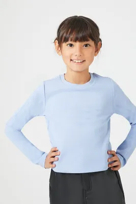 Girls Ribbed Knit Top (Kids) in Light Blue, 5/6
