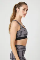 Women's Geo Print Cutout Sports Bra in Black/Charcoal Small