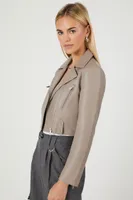 Women's Faux Leather Cropped Moto Jacket in Goat Small