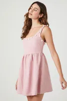 Women's Faux Pearl-Trim Tweed Mini Dress in Pink Small