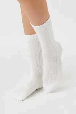 Ribbed Knit Crew Socks in White