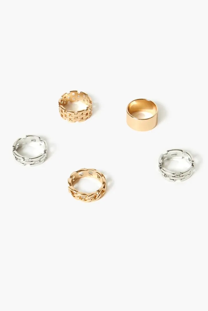 Women's Chain Cutout Ring Set in Gold/Silver, 6