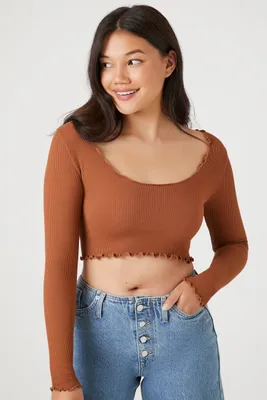 Women's Seamless Lettuce-Edge Crop Top in Root Beer Medium