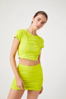 Women's Active Ruched Mini Skirt in Acid Green Small