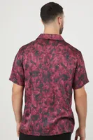 Men Satin Abstract Print Shirt in Burgundy Medium