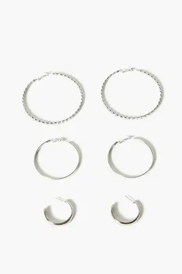 Women's Twisted Hoop Earring Set in Silver