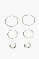 Women's Twisted Hoop Earring Set in Silver