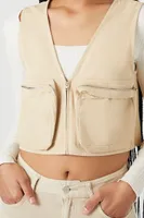 Women's Cropped Cargo Vest in Khaki Large