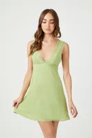 Women's Jacquard Lace-Trim Mini Dress in Sage, XL