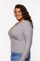 Women's Surplice Long-Sleeve Top in Heather Grey, 0X