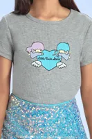 Girls Little Twin Stars Graphic T-Shirt (Kids) in Heather Grey, 5/6