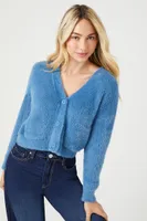 Women's Fuzzy Cardigan Sweater in Dusty Blue Small