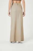 Women's Maxi Leg-Slit Skirt in Taupe Small