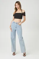 Women's Mesh Off-the-Shoulder Crop Top