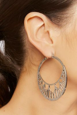 Women's Cutout Geo Hoop Earrings in Silver